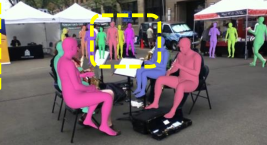 DETRAM recovered human meshes overlaid on a street performance
